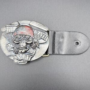 Silver-Tone/Pewter Belt Buckle with Skull wearing Red and Blue Bandana